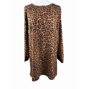 H&M Animal Print Pullover Long Sleeve Shift Dress Womens Size Medium (P1)